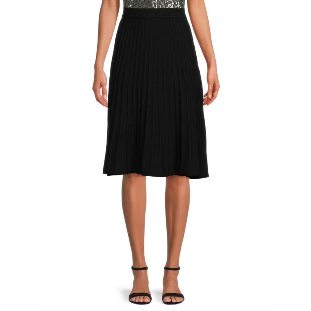T Tahari Midi Gradated Black Pleated Women's Ribbed 54% Acrylic Skirt Sz L